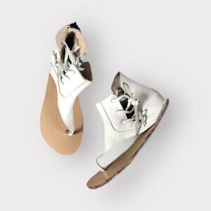 Monkey Feet Girls Leather Sandals sz 5-6Y 5 / 6 years Over Ankle Lace Side Flats